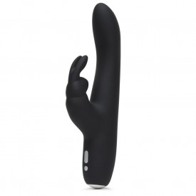 Черный вибратор с клиторальным отростком Greedy Girl Slimline Rabbit Vibrator - 22,8 см.